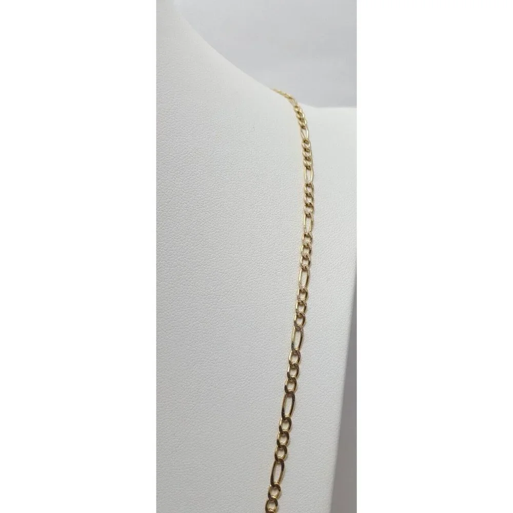 14K Two Tone Multi Color Gold Diamond Cut Figaro Link Chain Necklace 25.25